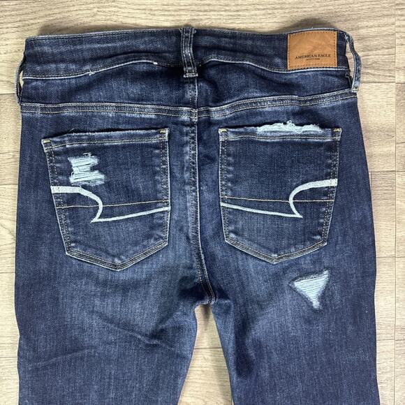 American Eagle Ripped Hi-Rise Jegging Skinny Jeans Dark Wash sz 4 Short - Picture 9 of 9